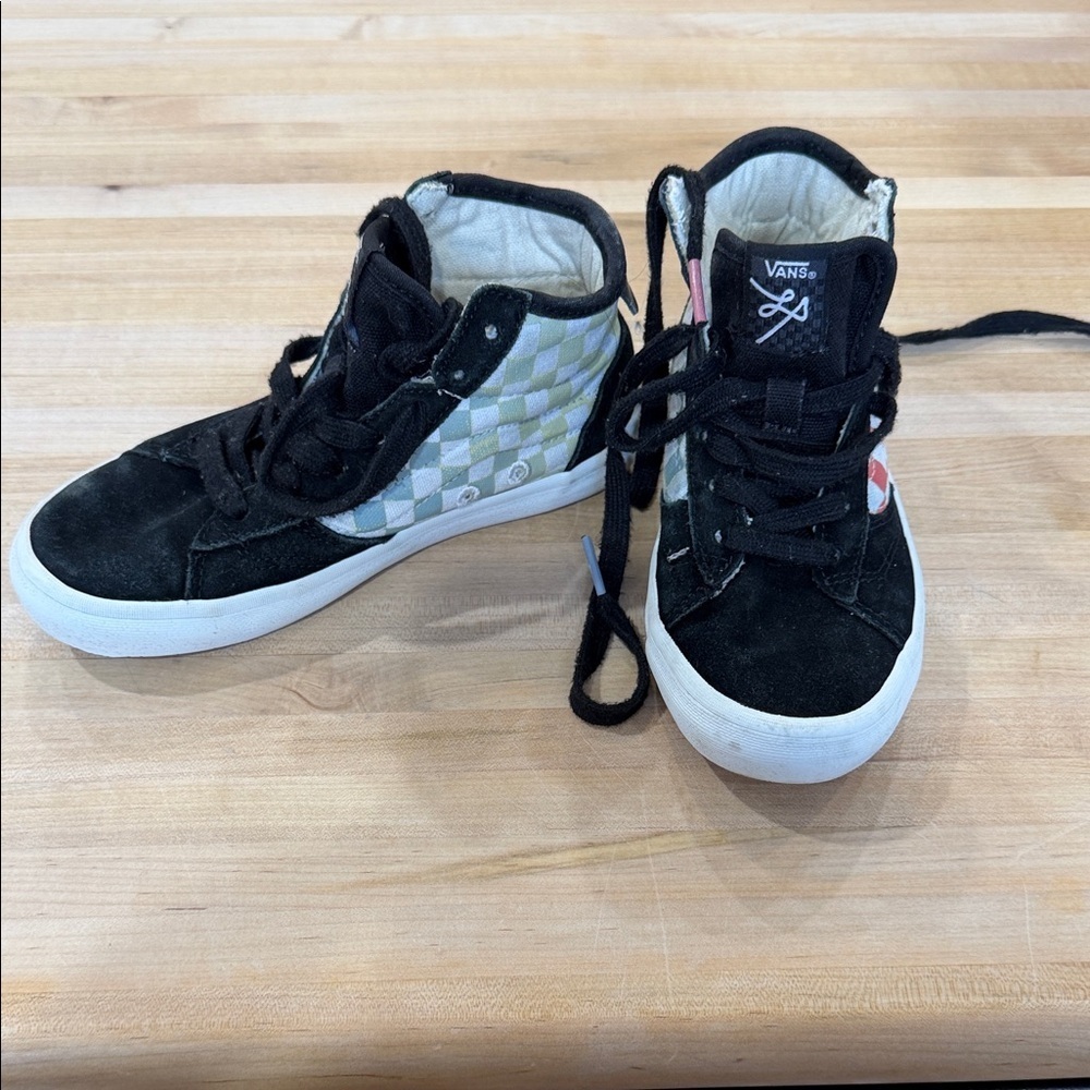 Vans Kids High-Top Sneakers - Black and Green Checkered